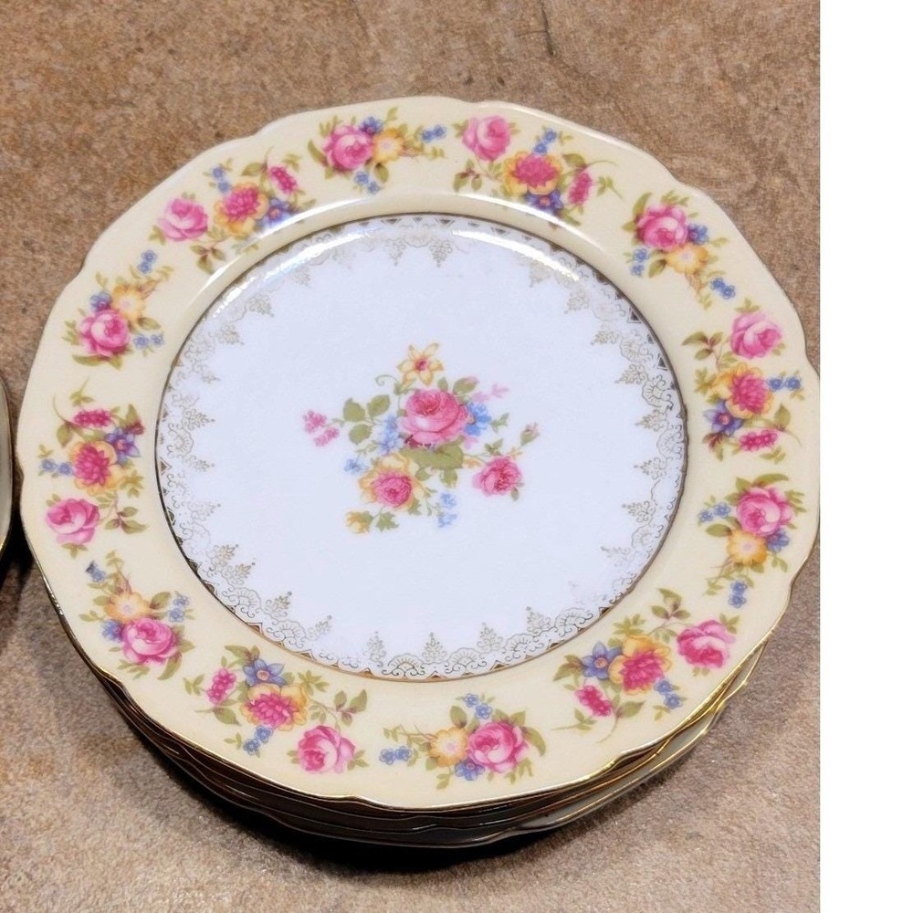 Gold Castle Fine China Plates Set 4 Rose Floral Design Made in Japan Vintage